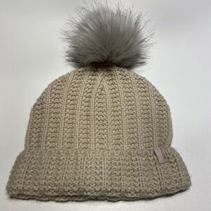 Brixton Neutral Pom Beanie — Chunky Knit Hat